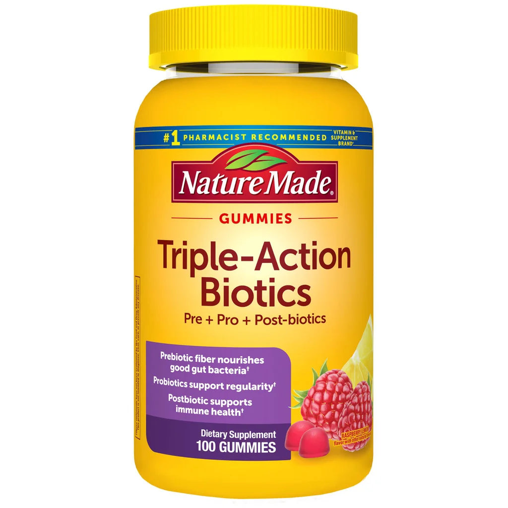 Nature Made Triple Action Biotic Gummy, Pre + Pro + Post-Biotics, 100 Gummies