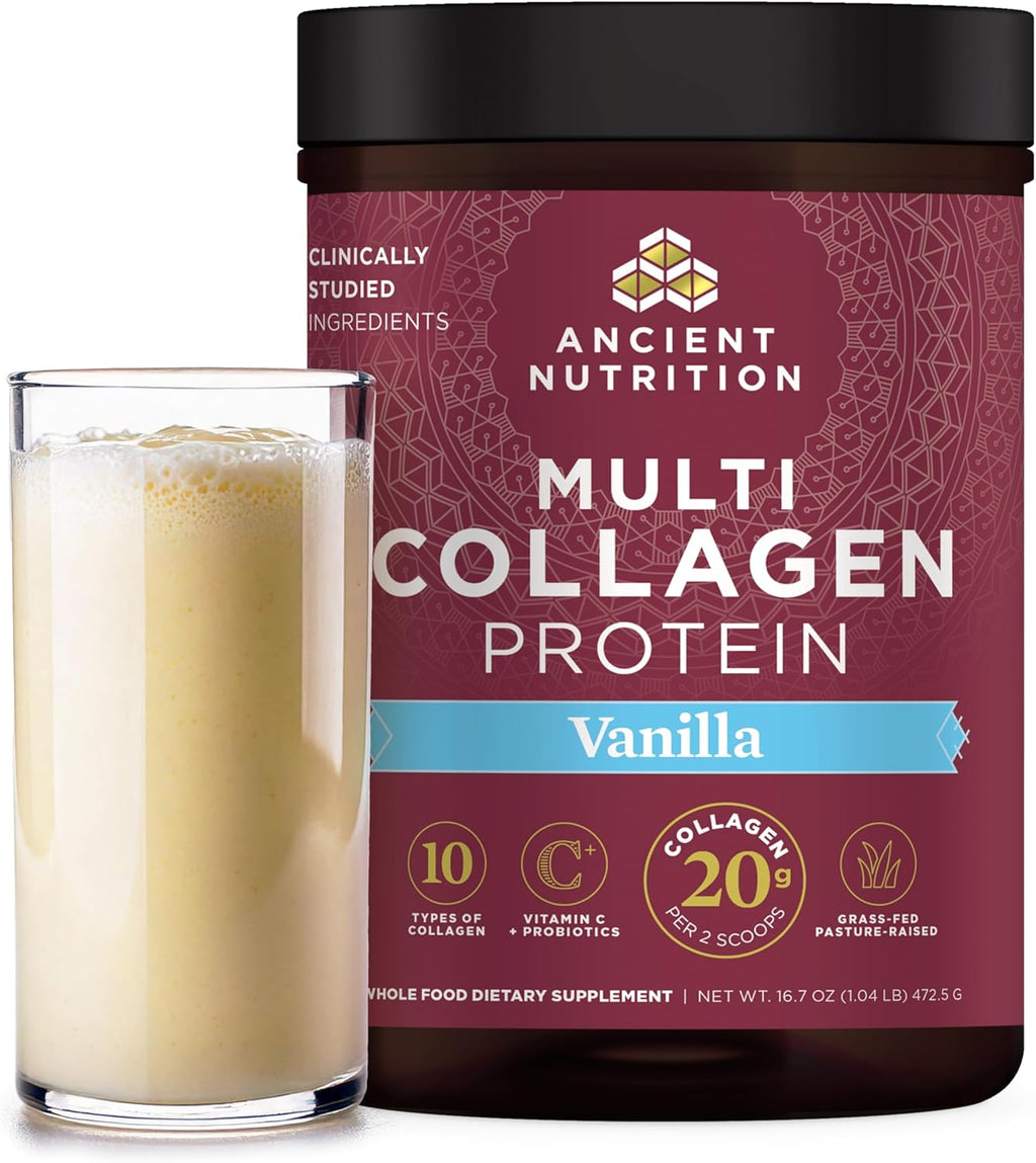 Ancient Nutrition Multi Collagen Protein Powder Vanilla Flavor 16.7oz | 45 Servings | Supports Joint Care, Skin, Hair & Nails, and Gut Health