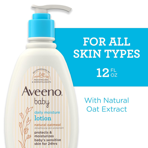 AVEENO Baby Daily Moisture Lotion  for Delicate Skin, Natural Colloidal Oatmeal & Dimethicone, Fragrance Free 12 oz