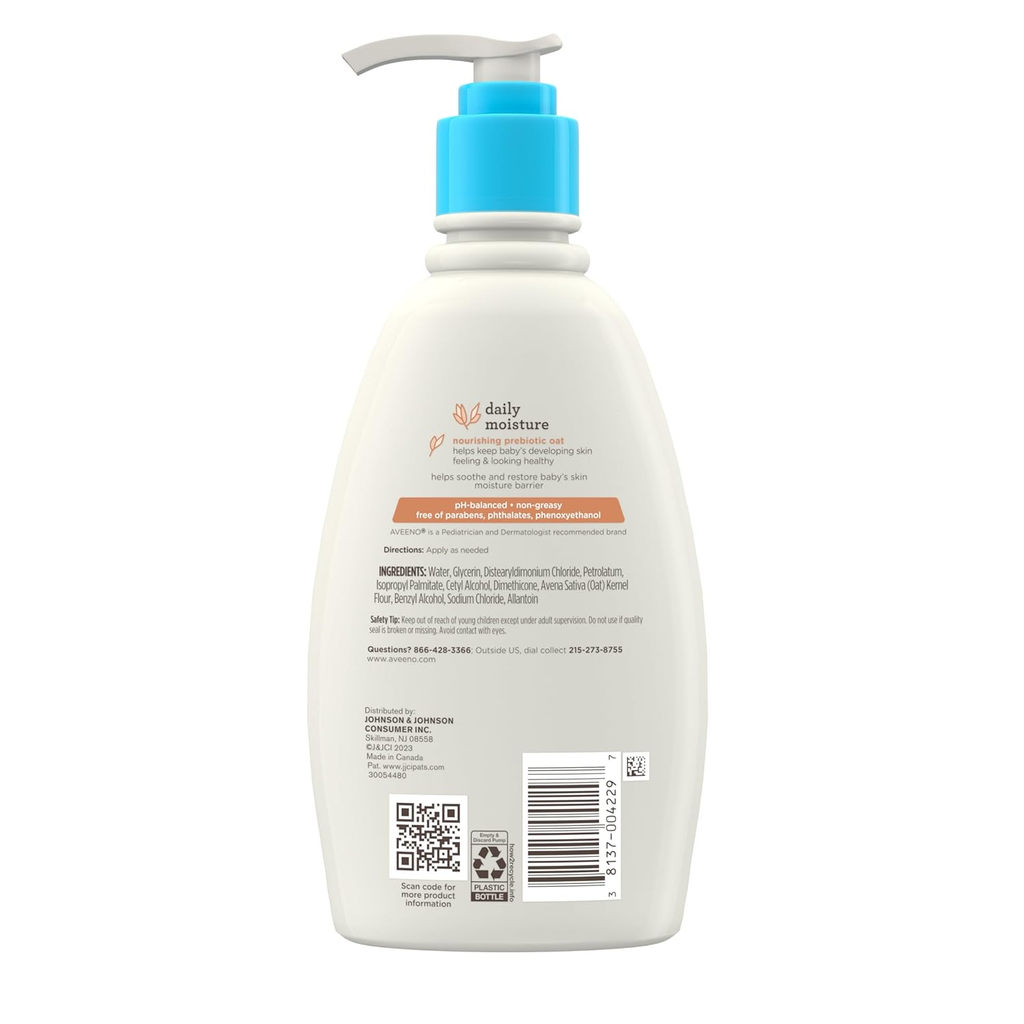 AVEENO Baby Daily Moisture Lotion  for Delicate Skin, Natural Colloidal Oatmeal & Dimethicone, Fragrance Free 12 oz