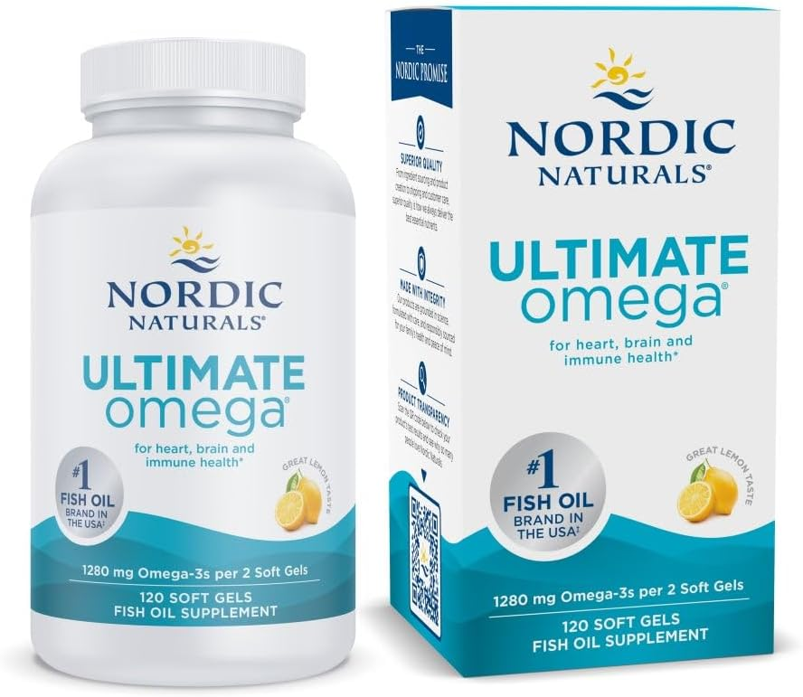 Nordic Naturals Ultimate Omega, Lemon Flavor – High-Potency Omega-3 Fish Oil with EPA & DHA – 120 Softgels