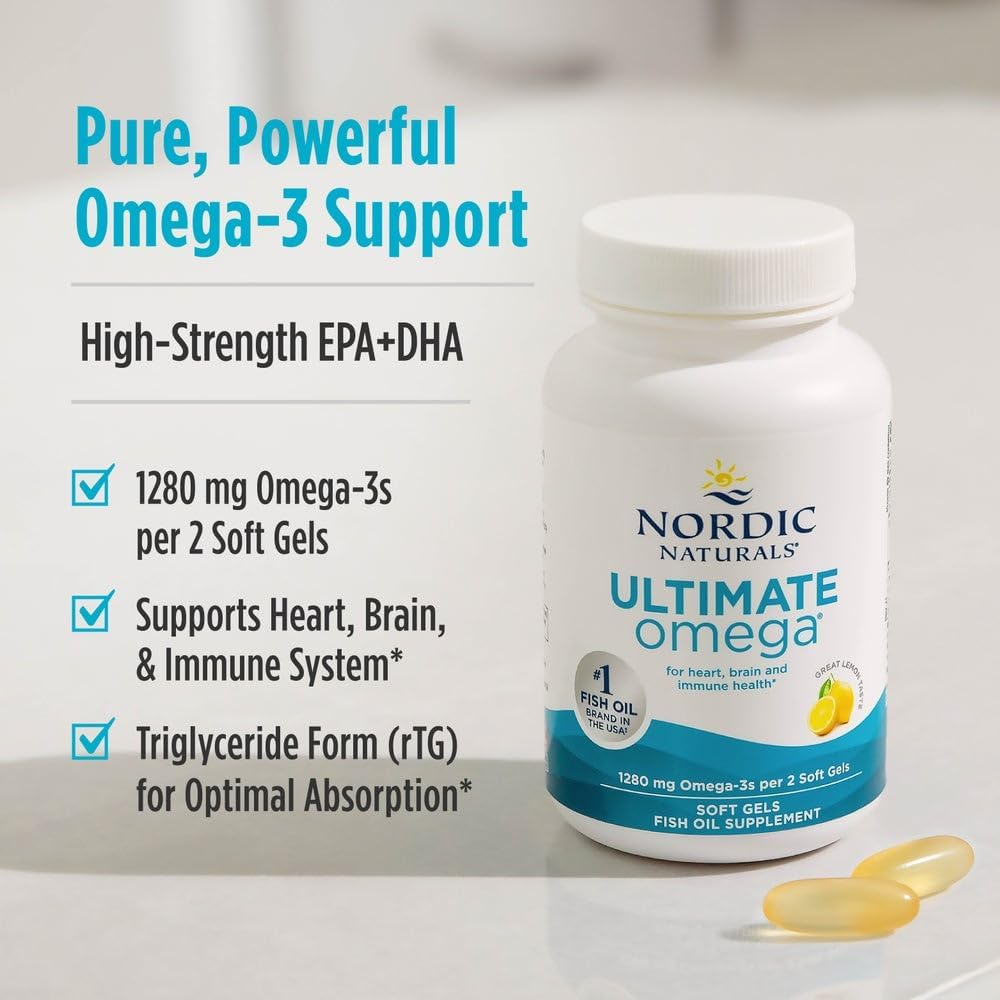 Nordic Naturals Ultimate Omega, Lemon Flavor – High-Potency Omega-3 Fish Oil with EPA & DHA – 120 Softgels