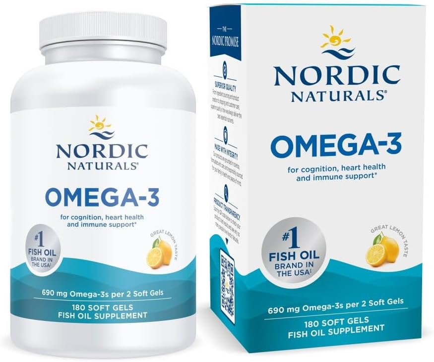 Nordic Naturals Omega-3 Fish Oil, Lemon Flavor | EPA & DHA | 180 Soft Gels