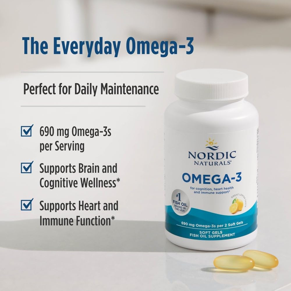 Nordic Naturals Omega-3 Fish Oil, Lemon Flavor | EPA & DHA | 180 Soft Gels