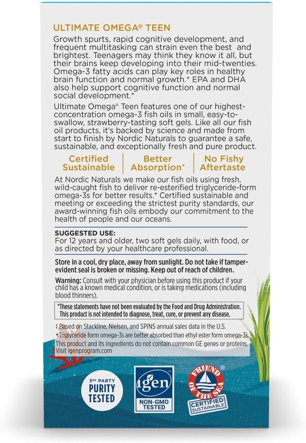 Nordic Naturals Ultimate Omega 2X Teen, Strawberry - 60 Mini Soft Gels