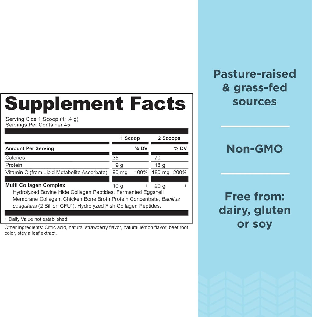 Ancient Nutrition Multi Collagen Protein Powder Strawberry Lemonade Flavor 18.1 oz | 45 Servings | Supports Joint Care, Skin, Hair & Nails, and Gut Health