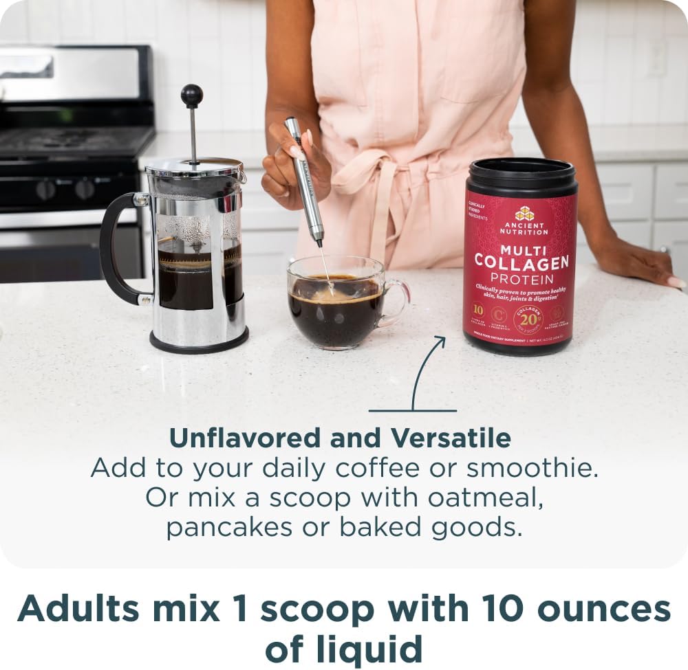 Ancient Nutrition Multi Collagen Protein Powder Unflavored 8.6oz | 24 Servings | Supports Joint Care, Skin, Hair & Nails, and Gut Health