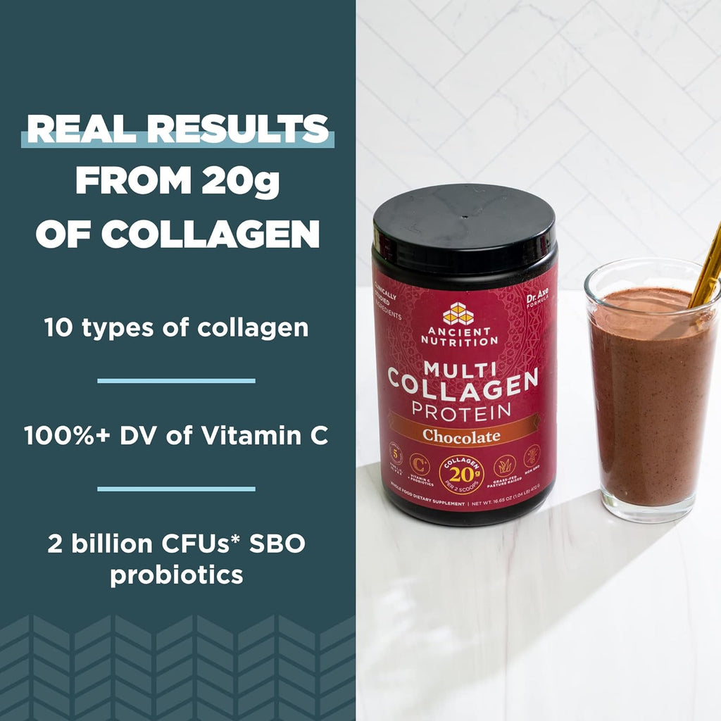 Ancient Nutrition Multi Collagen Protein Powder Chocolate Flavor 10oz | 24 Servings | Supports Joint Care, Skin, Hair & Nails, and Gut Health