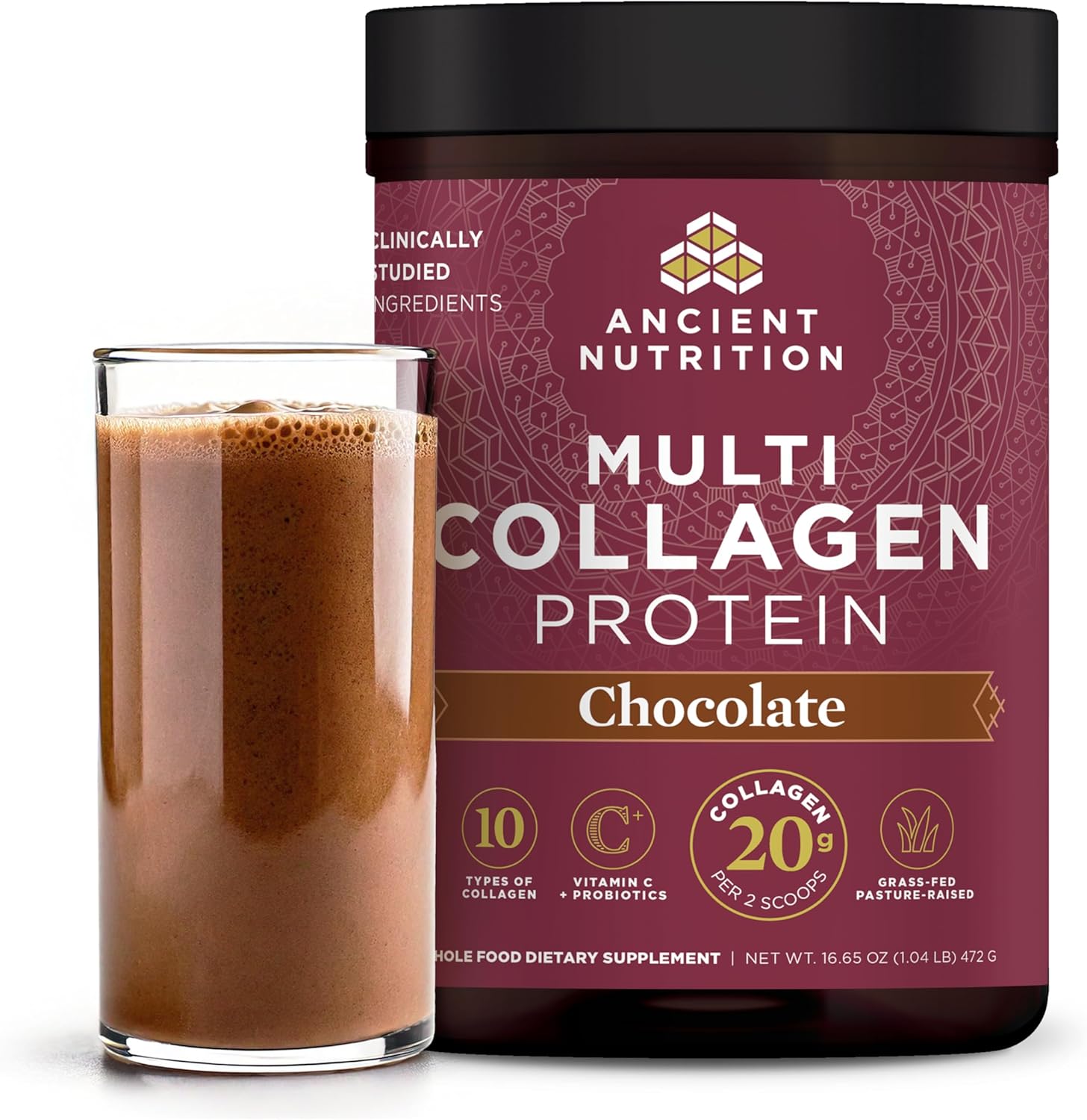 Ancient Nutrition Multi Collagen Protein Powder Chocolate Flavor 16.65oz | 40 Servings | Supports Joint Care, Skin, Hair &amp; Nails, and Gut Health