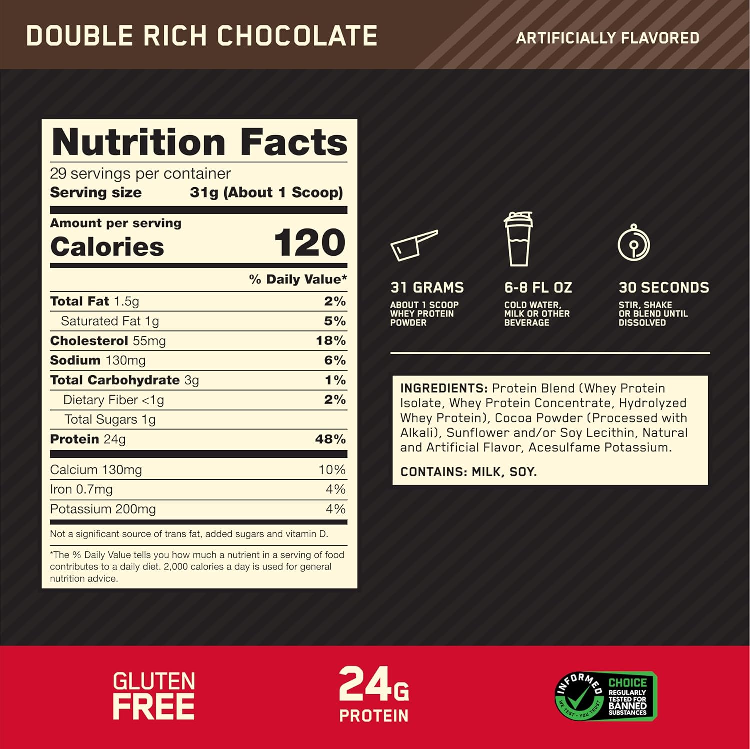 Optimum Nutrition Gold Standard 100% Whey Protein Powder, Double Rich Chocolate – 1.98 lb