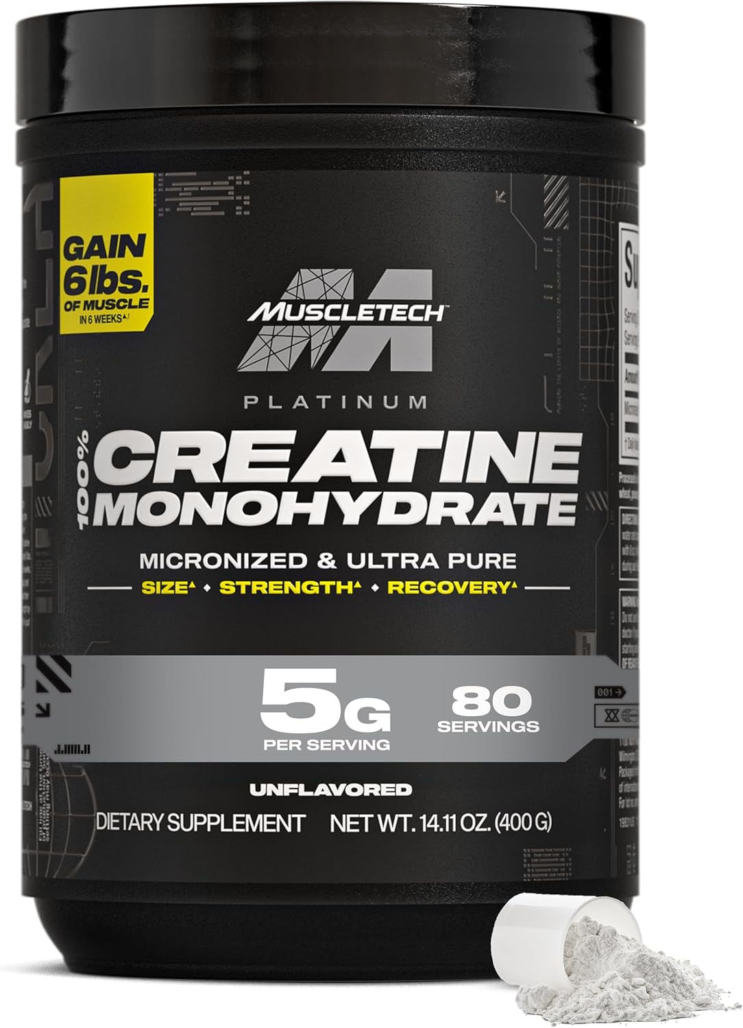 MuscleTech Platinum Creatine Monohydrate Powder (Unflavored), Micronized Creatine Supplement for Men & Women – 80 Servings